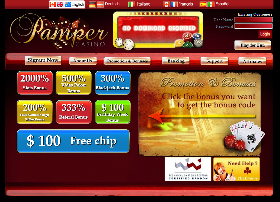 Pamper casino no deposit bonus codes 2017